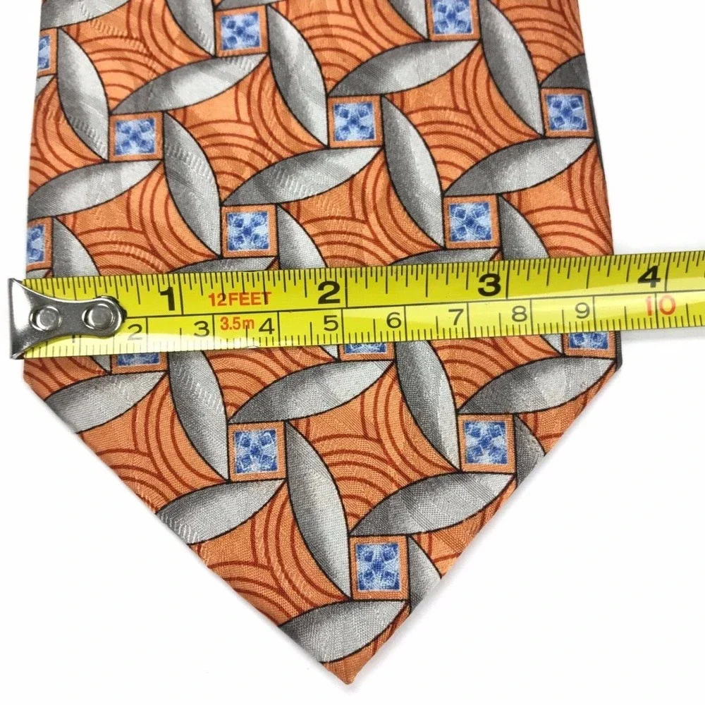 Jos A Bank Tie 100% Silk Geometric Orange Blue Gray Business Men's Necktie 58